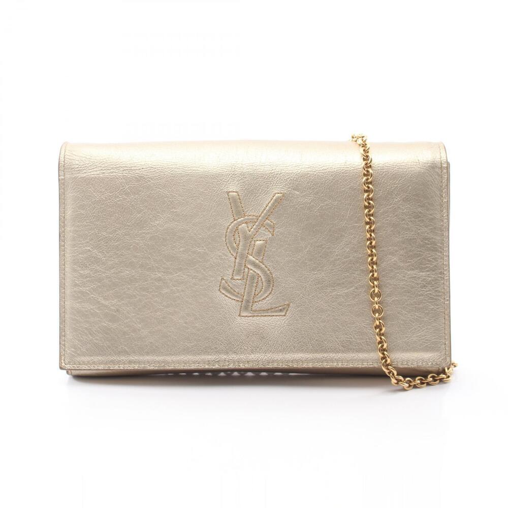 Saint Laurent Yves Monogram Shoulder Bag Leather Gold Tone